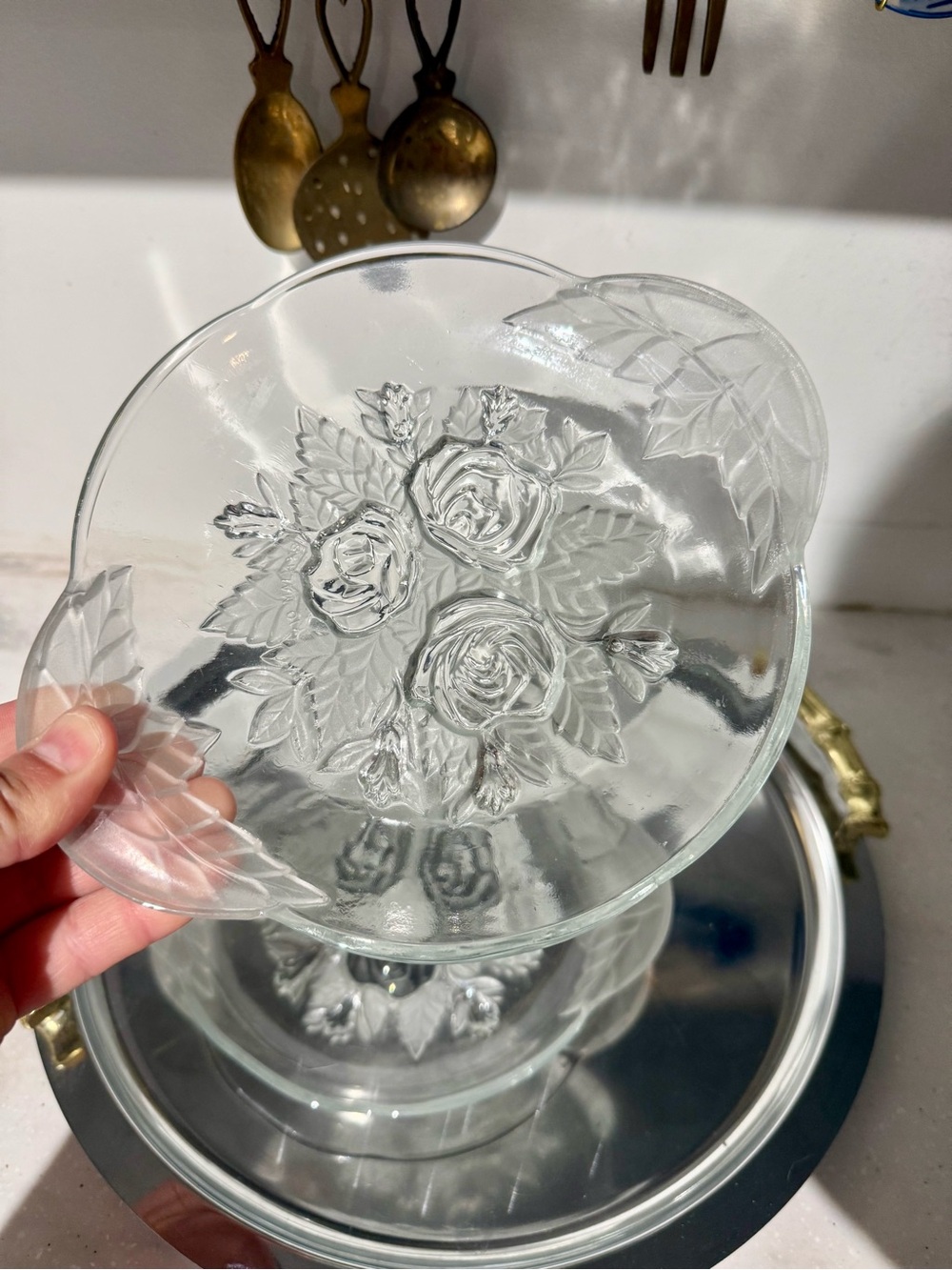Clear Crystal Floral Dessert Plates - Elegant Rose DesignSet of 2